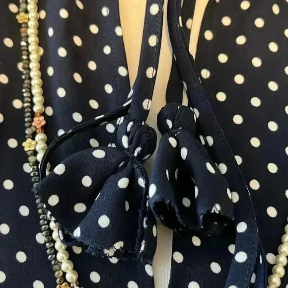 [S]Kate  Spade Dark Navy Blue Polka Dot LS Blouse - Picture 11 of 13